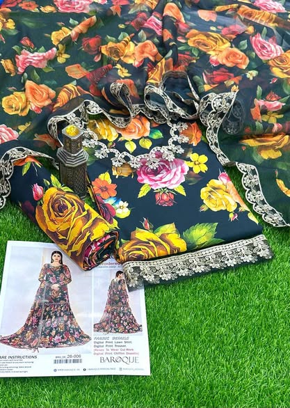 Baroque Inspired Floral Printed Lawn 3PC Suit with Premium Bamber Dupatta – Summer Collection 2026